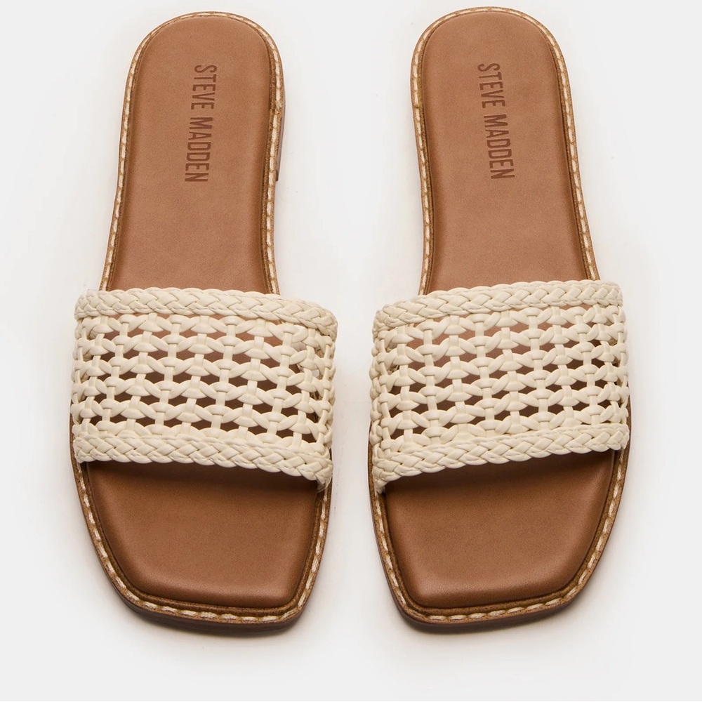 Steve Madden Cream Woven Slide Sandals